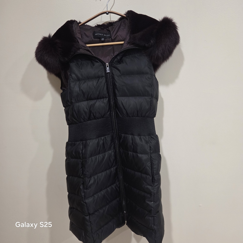 ANTONIO MELANI Black Puffer Vest with Fur Trim